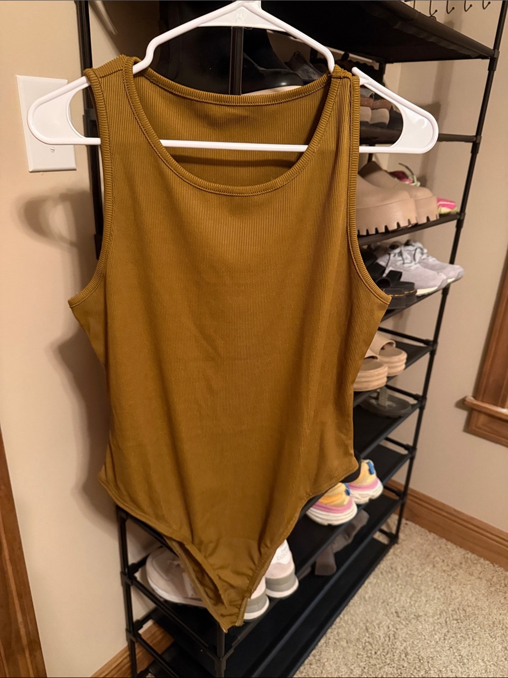 Ribbed Sleeveless Bodysuit - Light Brown